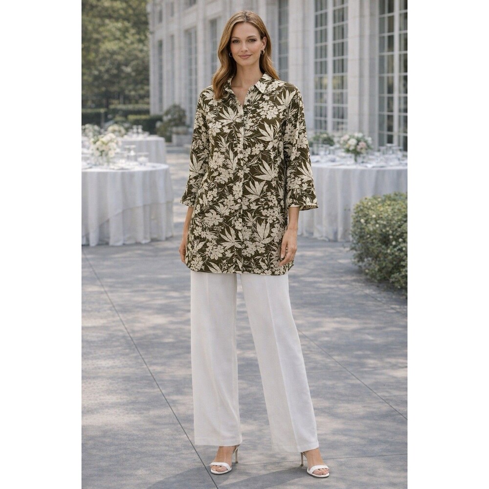 Lauren Ralph Lauren Women’s 100% Linen Button Down Tunic Top Sz 1X Career